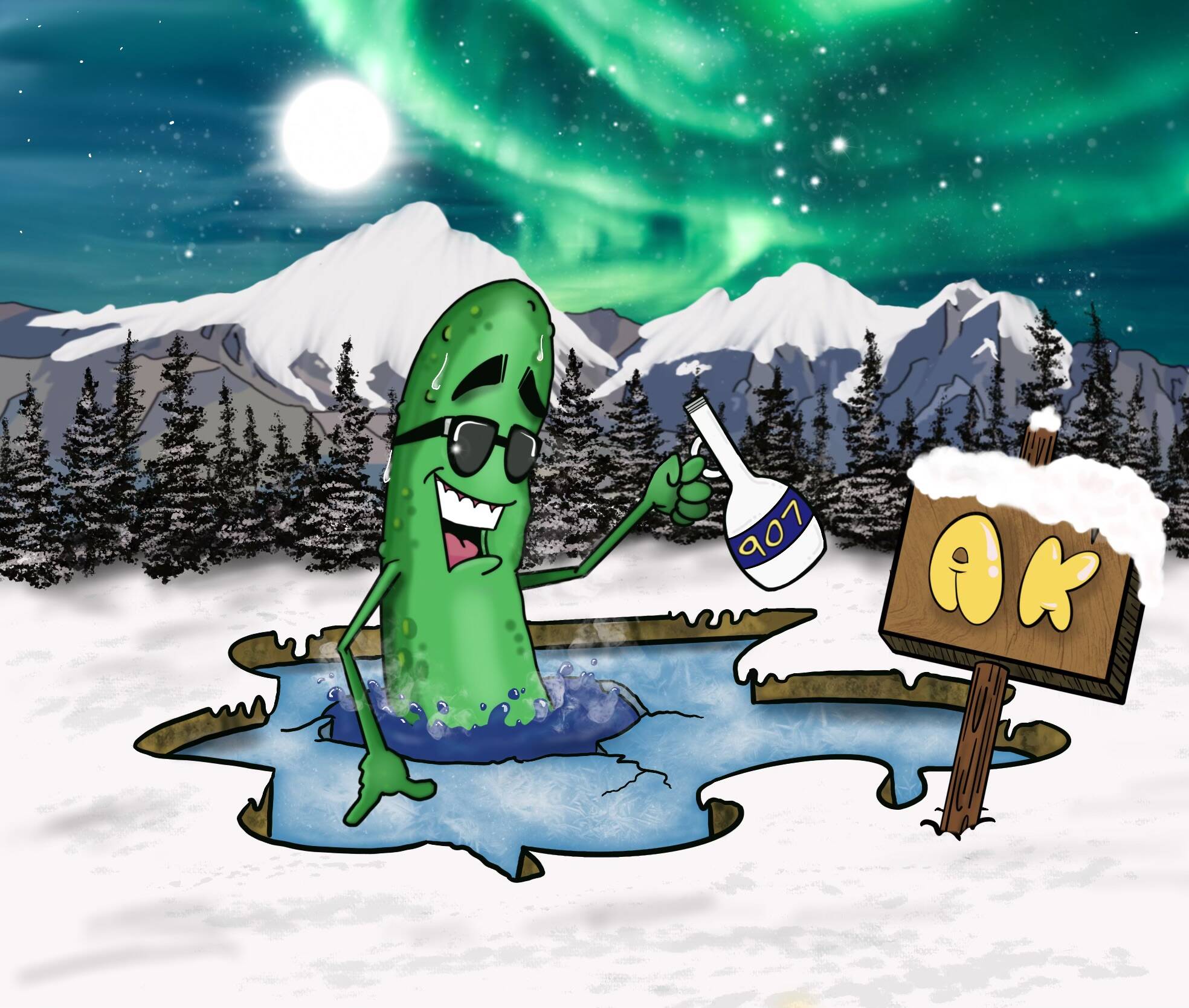 Dillicious spicy dill pickle jar on glacial ice